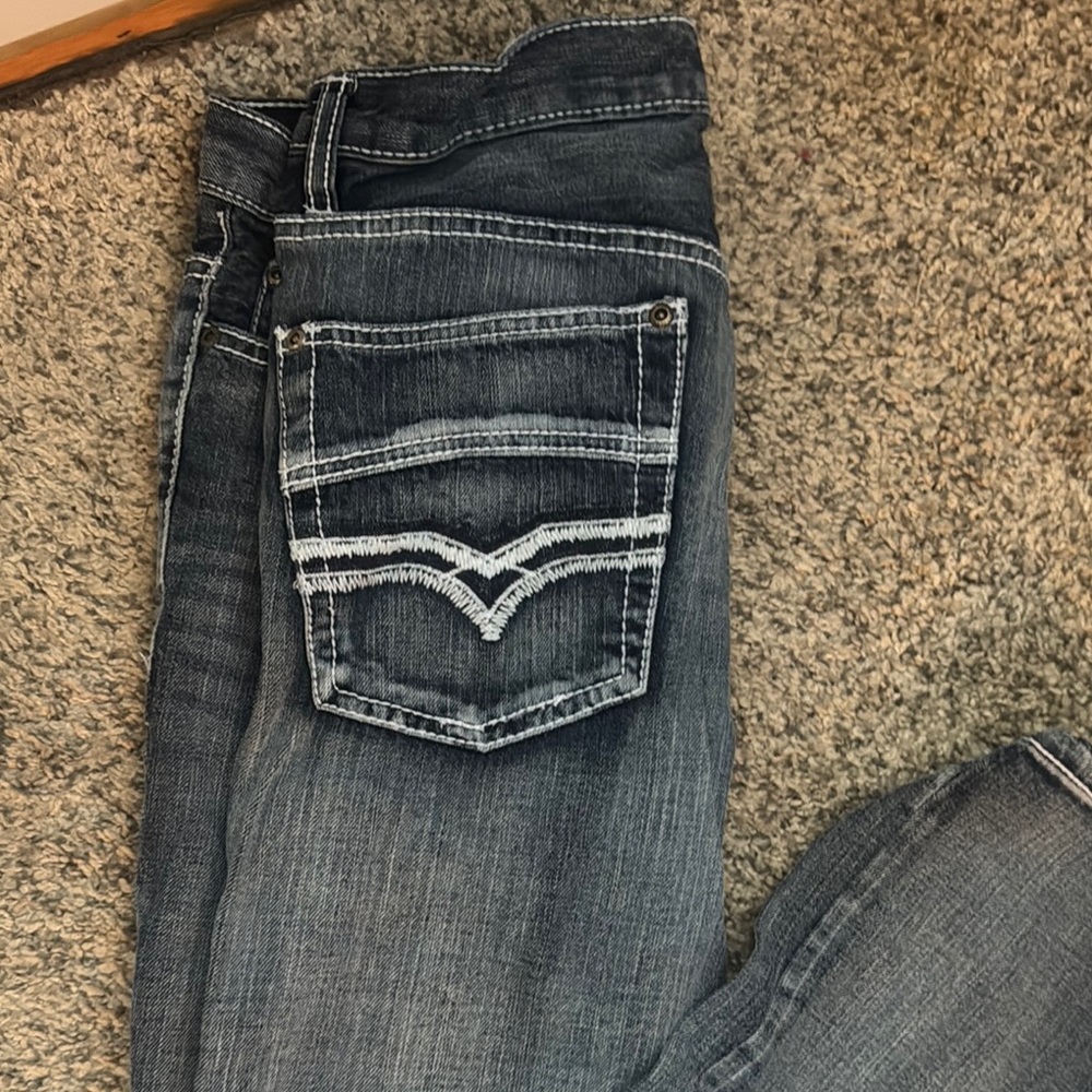 Carbon Blue Boot Cut Jeans with Decorative Stitching